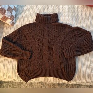 Boohoo Chocolate Cable Knit Turtleneck Sweater